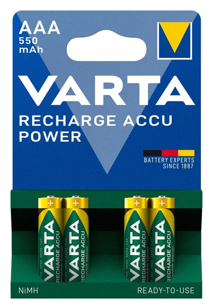 VARTA επαναφορτιζόμενες μπαταρίες λιθίου, AAA, 550mAh, 1.2V, 4τμχ